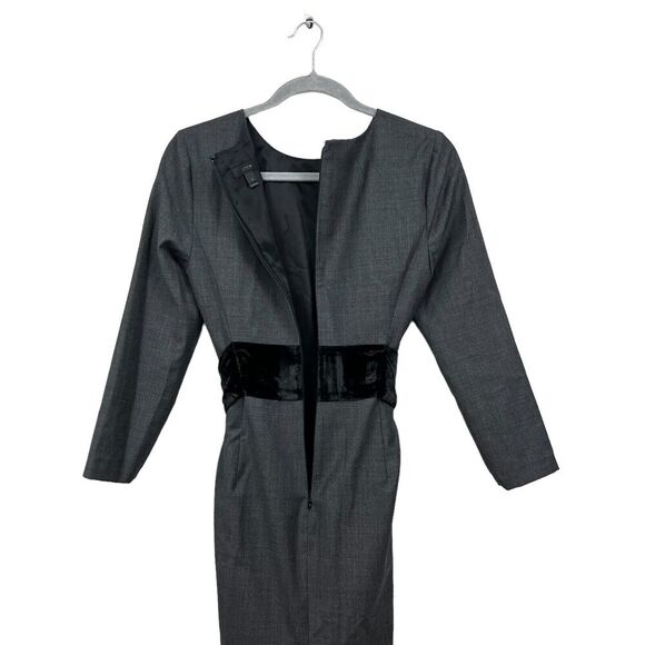 J. Crew Sheath‎ Dress Wool Blend Long Sleeve Velvet Belt Tie Charcoal Women Sz 2 - Picture 7 of 8